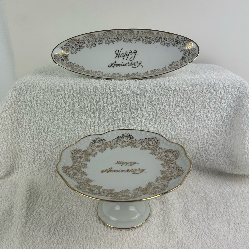 VTG Set of 2 - Norcrest 'Happy Anniversary' Gold Trim Fine China Plates